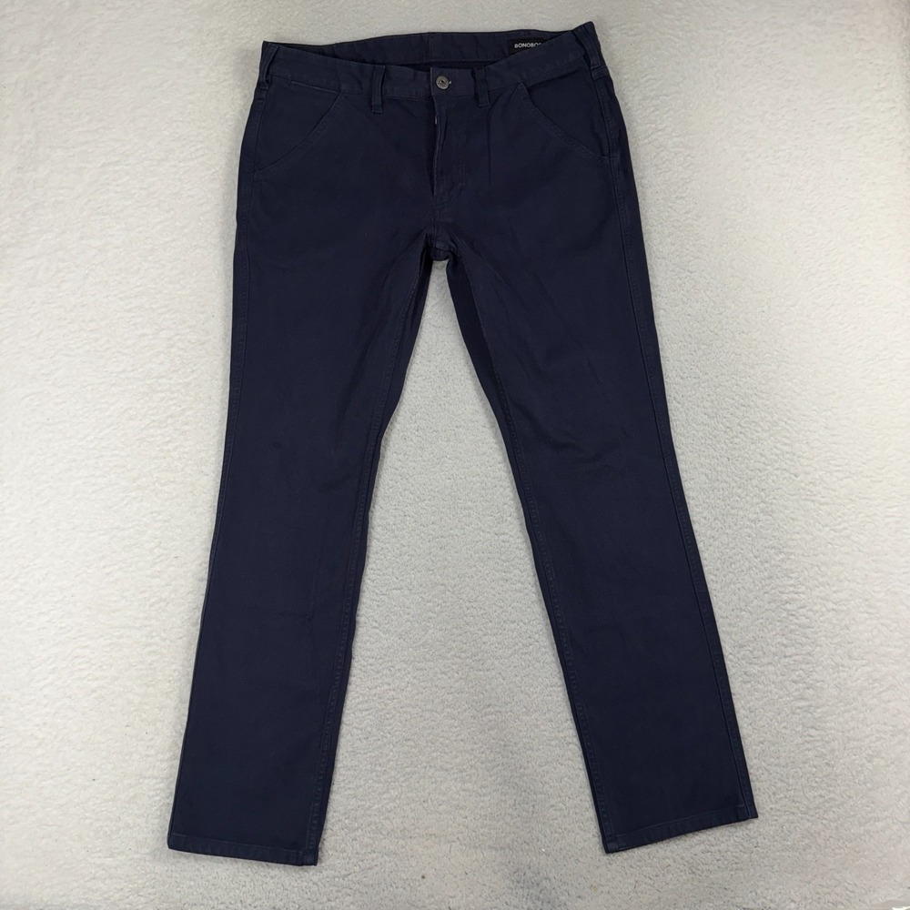 Bonobos Pant Men's 33x30 (34x29) Navy Blue Cotton Chino Straight Preppy Career
